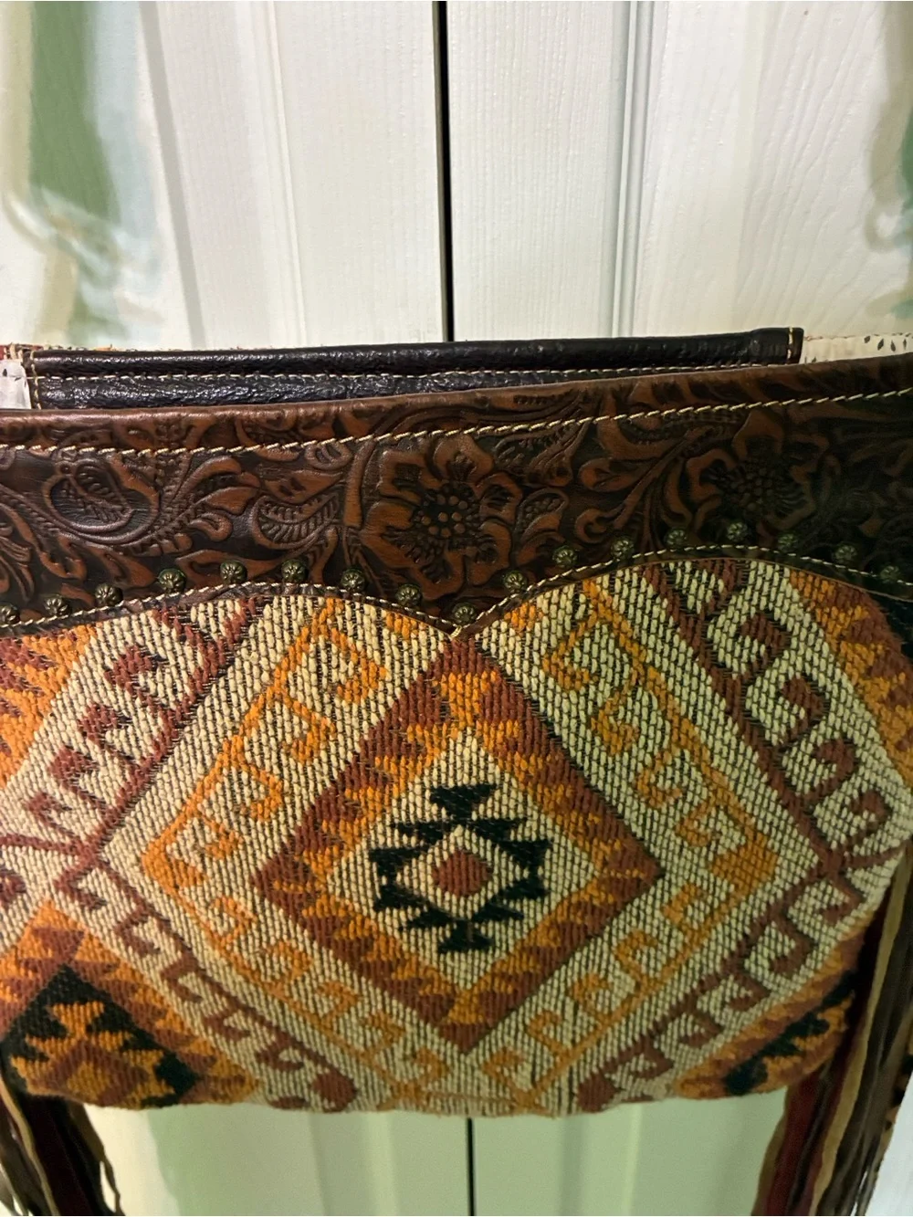 🌟Myra Bag Brown and Tan Southwestern Tapestry Crossbody with Fringe